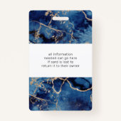 marineblauw golven gouden salon foto naam badge (Achterkant)