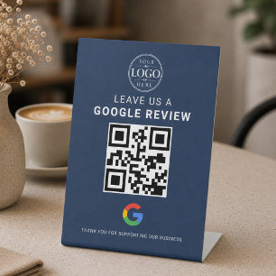 Marineblauw Google Review QR-display Reclamebord Met Voetstuk
