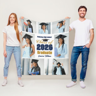 Marineblauw Goud 2026 Afstudeerfoto Collage Fleece Deken