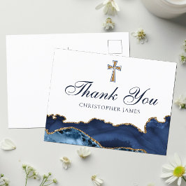 Marineblauw Goud Aangepast Christelijk Kruis Dank Briefkaart