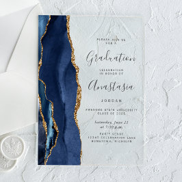 Marineblauw Goud Agaatgrijs Tekst Afstuderen Acryl Uitnodigingen