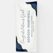 Marineblauw Goud Agate Felicitaties Afstuderen Spandoek (Verticaal)