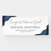 Marineblauw Goud Agate Felicitaties Afstuderen Spandoek (Horizontaal)