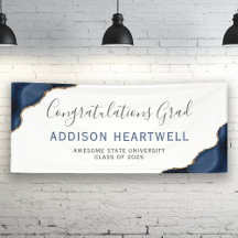 Marineblauw Goud Agate Felicitaties Afstuderen