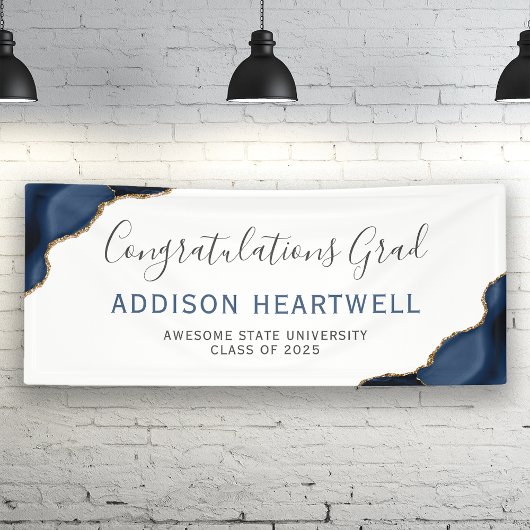 Marineblauw Goud Agate Felicitaties Afstuderen Spandoek