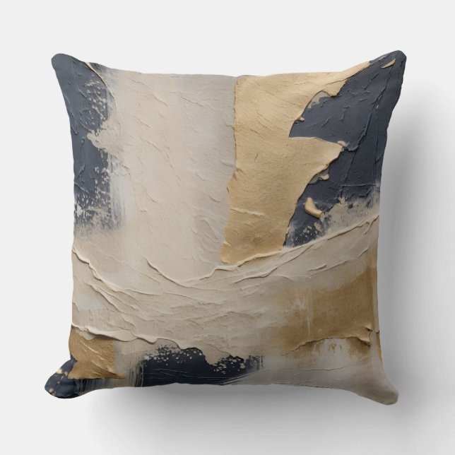 Marineblauw Goud Beige Abstract Kussen (Voorkant)
