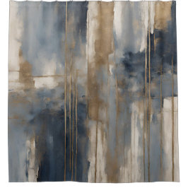 Marineblauw Goud Beige Abstracte Waterverf Douchegordijn