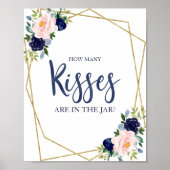 Marineblauw Goud Bloem Hoeveel Kusjes Bord Poster (Voorkant)