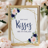 Marineblauw Goud Bloem Hoeveel Kusjes Bordje Poster
