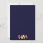 Marineblauw & Goud  Bloemen Elegant Bruiloft Kaart (Achterkant)