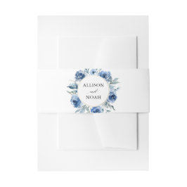 Marineblauw goud bloemenbruiloft waterverf modern uitnodigingen wikkel