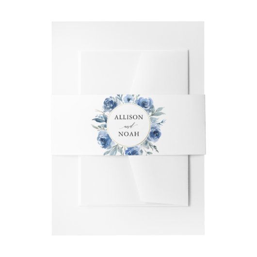 Marineblauw goud bloemenbruiloft waterverf modern uitnodigingen wikkel (Voorkant Voorbeeld)