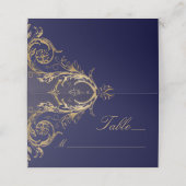 marineblauw goud bloemendamast bruiloft plaatskaartje (Buitenkant ongevouwen)