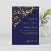  marineblauw goud bloemenrepetitie diner kaart (Staand voorkant)