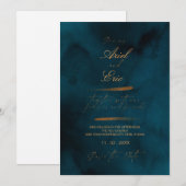 Marineblauw & Goud Bloemig Eucalyptus Elegante Tro Save The Date (Voorkant / Achterkant)