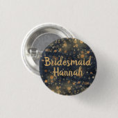Marineblauw Goud Bokeh Script Bruidsmeisje Ronde Button 3,2 Cm (Voorkant /achterkant)