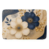 Marineblauw & Goud Botanisch Bloemmotief Badmat (Voorkant)