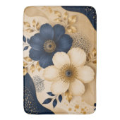 Marineblauw & Goud Botanisch Bloemmotief Badmat (Voorkant Verticaal)