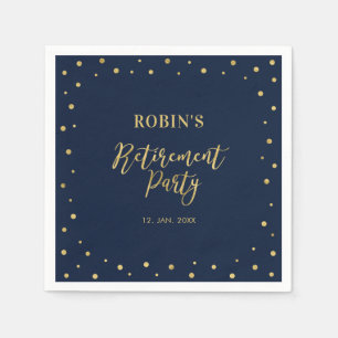 Marineblauw & Goud   Chic Confetti Pensioenfeest Servet