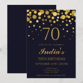 Marineblauw & Goud Confetti 70ste Verjaardagsfeest Kaart (Voorkant / Achterkant)