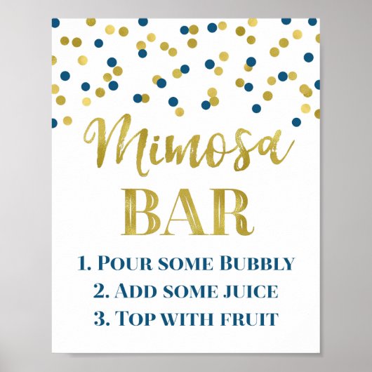 Marineblauw Goud Confetti Mimosa Bar Teken Bruilof Poster (Voorkant)