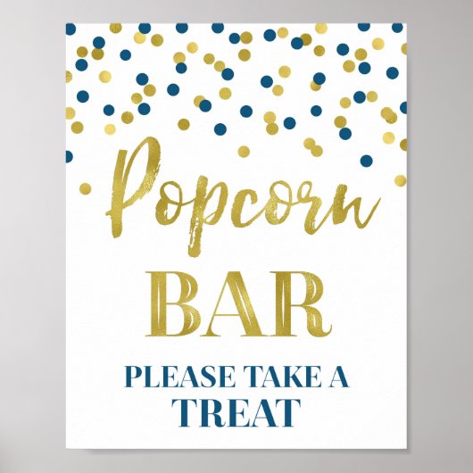 Marineblauw Goud Confetti Popcorn Bar Teken Poster (Voorkant)
