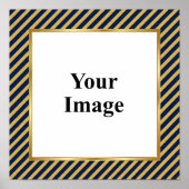 Marineblauw & Goud Diagonaal Streep Frame Foto Poster (Voorkant)