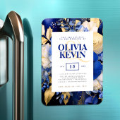 Marineblauw & Goud Elegant Bloemen Waterverf Bruil Magneet