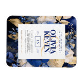 Marineblauw & Goud Elegant Bloemen Waterverf Bruil Magneet (Horizontaal)