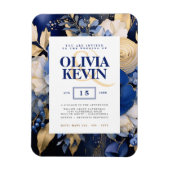 Marineblauw & Goud Elegant Bloemen Waterverf Bruil Magneet (Verticaal)