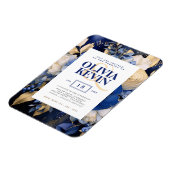Marineblauw & Goud Elegant Bloemen Waterverf Bruil Magneet (Linkerzijde)
