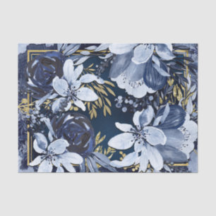 Marineblauw & Goud Elegant Modern Waterverf Bloemm Tissuepapier