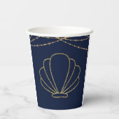 Marineblauw & Goud Elegant Strand Zee Shell Bruilo Papieren Bekers (Achterkant)