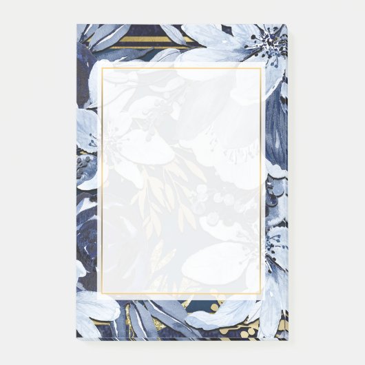 Marineblauw & Goud Elegante Moderne Waterverf Bloe Post-it® Notes (Voorkant)