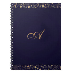 Marineblauw & Goud Elegante Rustieke Bloemen Folie Notitieboek