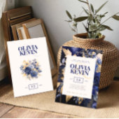 Marineblauw & goud elegante waterverf bloemenbruil kaart