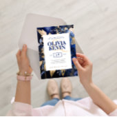 Marineblauw & goud elegante waterverf bloemenbruil kaart