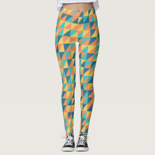  marineblauw goud en sinaasappel abstract patroon leggings