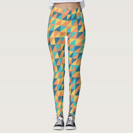  marineblauw goud en sinaasappel abstract patroon leggings (Voorkant)