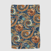 Marineblauw Goud Hemels Paisley Patroon Monogram Golfhanddoek (Voorkant)