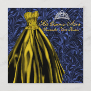 Marineblauw Goud Jurk Blauw Goud Quinceanera Kaart