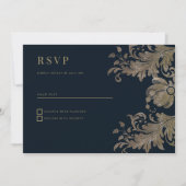 Marineblauw goud kant bloemenluxe RSVP Kaart (Voorkant)