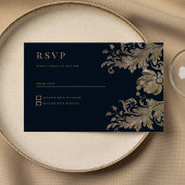 Marineblauw goud kant bloemenluxe RSVP Kaart
