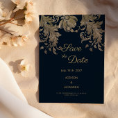 Marineblauw goud kant bloemenluxe Save the Date Kaart