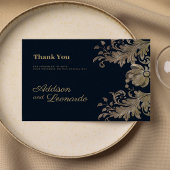 Marineblauw goud kanten bloemenluxe Dank U Kaart