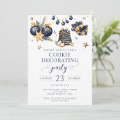Marineblauw goud koekje versieren feestuitnodiging kaart (Staand voorkant)