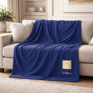 Marineblauw goud luxe bedrijfslogo bedrijfsnaam fleece deken