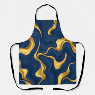 Marineblauw Goud Marmer Abstract Luxe Spiraal Schort