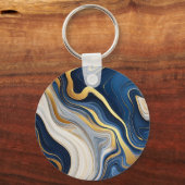 Marineblauw Goud Marmer Krullen Sleutelhanger (Voorkant)