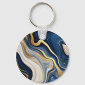 Marineblauw Goud Marmer Krullen Sleutelhanger (Achterkant)